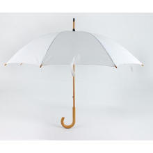 Straight Wooden Handle Grip Gift White Umbrella with Logo Print